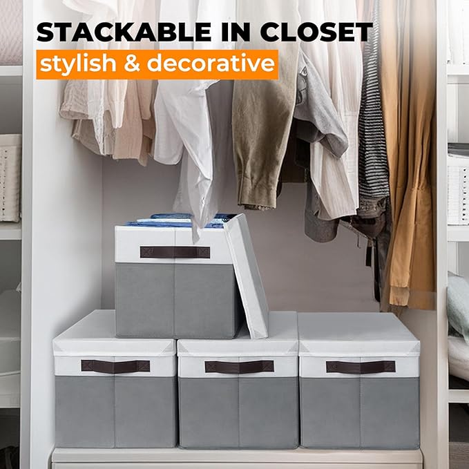 8 Pack Closet Storage Bins with Lids - Stackable Storage Baskets for Organizing Clothes Toys Blankets - Odorless for Baby Nursery Organization and Storage Boxes Totes for Bedroom Dorm Room