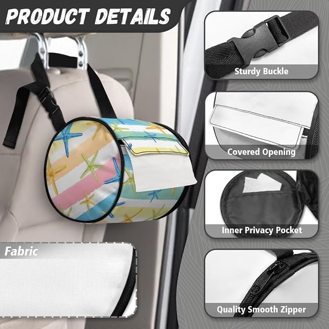 Modern Kitchen Bathroom Hanging Toilet Paper Starfish Stripes Tissue Holder Wall Mounted Tissue Towel Roll Holder with Adjustable Strap Easy Installation
