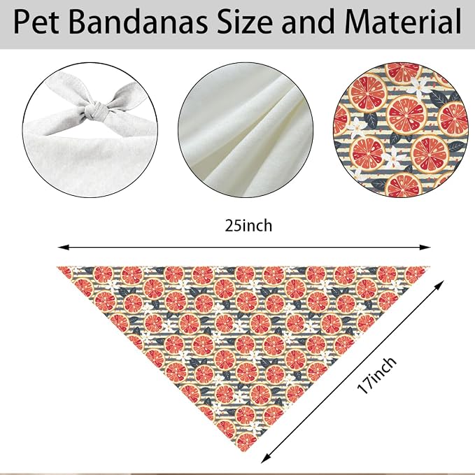Citrus Slice Dog Bandana for Small Medium Dogs, Fresh Orange Fruit Pet Triangle Scarf, Cute Puppy Accessory for Daily Walks Picnic Birthday Photos
