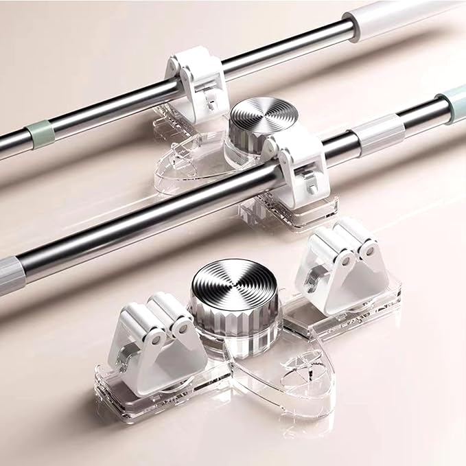 6PCS Broom Holder Mop Hanger Wall Mount, No Drill Suction Cup Mop and Broom Organizer with Hooks, Space Saving Adjustable Rack Removable Mop Clip for Bathroom, Kitchen, Garage, Laundry Room