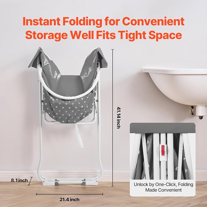 VEVOR Portable Dog Bathtub Foldable Pet Shower Station with Drain, Grey | for Washing and Grooming Small and Medium Dogs and Cats Indoors or Outdoors, with Efficient Drainage and Space-Saving Storage
