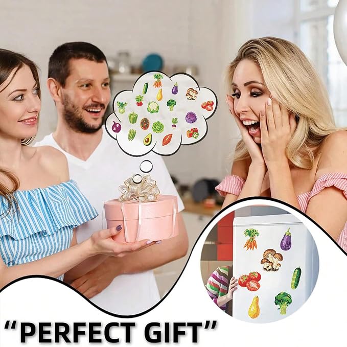 20pcs Vegetable 2D Acrylic DIY Diamond Art Magnets Food Refrigerator | Elegant Set with Beautiful Patterns and Magnetic Design for DIY Crafts Perfect for Home, Office, Kitchen Decor, Great Gift
