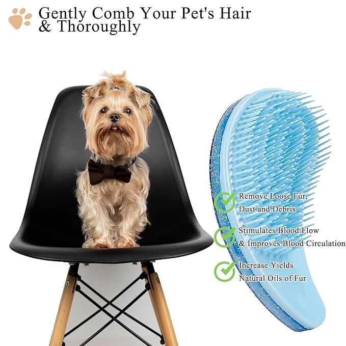 Small Dog Brush, Soft Pet Grooming Brush for Shih Tzus, Yorkies, Maltipoos, Maltese, Puppy Massaging Hair Brush, Cat Brush, for Small Animals Rabbits of All Hair Types (Starry Sky Blue)
