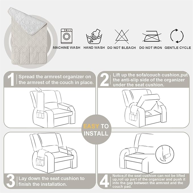 Waterproof Armrest Chair Covers with 6 Side Pocket 1 2 3 Seater Anti-Slip Chair Headrest Cover Armchair Slipcover Washable Protector for Pets Leather Sofa Couch (Ivory White,2 Seater 4PCS)