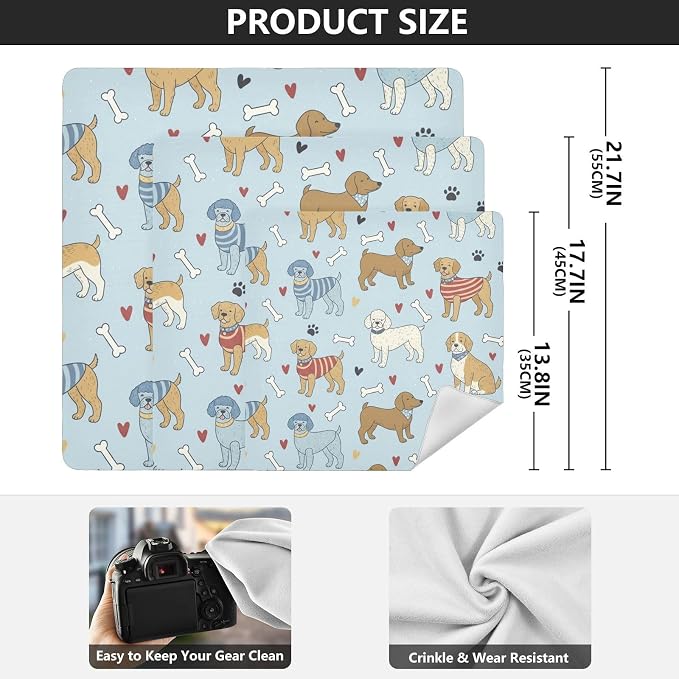 Emelivor Pets Blue Dogs Pattern Self-Adhesive Magic Cloth Makeup Bag Portable Cosmetic Bag for Travelling Camera Lens Wrap Travel Makeup Organizer for Cosmetics, 13.8x13.8in