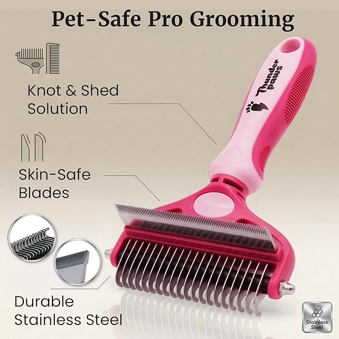 2-in-1 Deshedding Brush and Dematting Rake for Dogs – Double Coat Undercoat Grooming Tool for Medium to Large Breeds, Reduces Shedding by Up to 95%