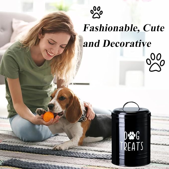 Dog Treat Container Airtight, 9.1''Hx5.5''W, 10 Cup Capacity (Black) | Airtight Lid Keep Food Fresh,Large Capacity Dog Treat Jar Suitable All Popular Treats,Dent-Resistant Durable Metal Cookie Jar