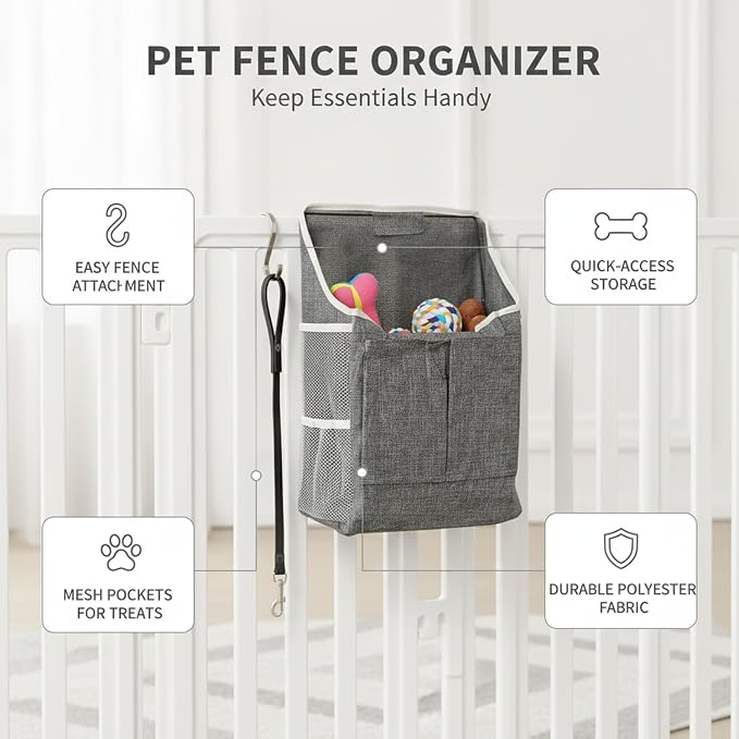 1 Pack Hanging Pet Fence Storage Bag, Vertical Mesh Organizer for Dog Playpen Accessories, Polyester Pocket for Treats and Toys