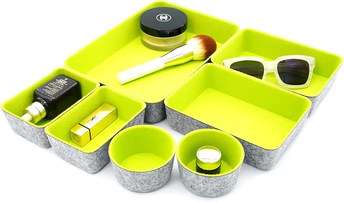 Welaxy Felt Drawer Organizer Bin 7 pc Green Desk Nightstand Catchall Tray