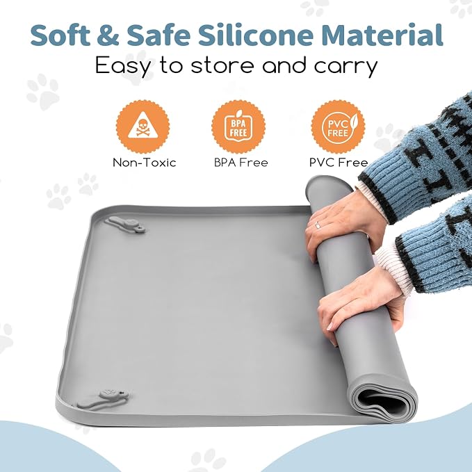 Silicone Puppy Pad Holder Tray with Clips Fits for 24"x24" Pee Pads - Grey