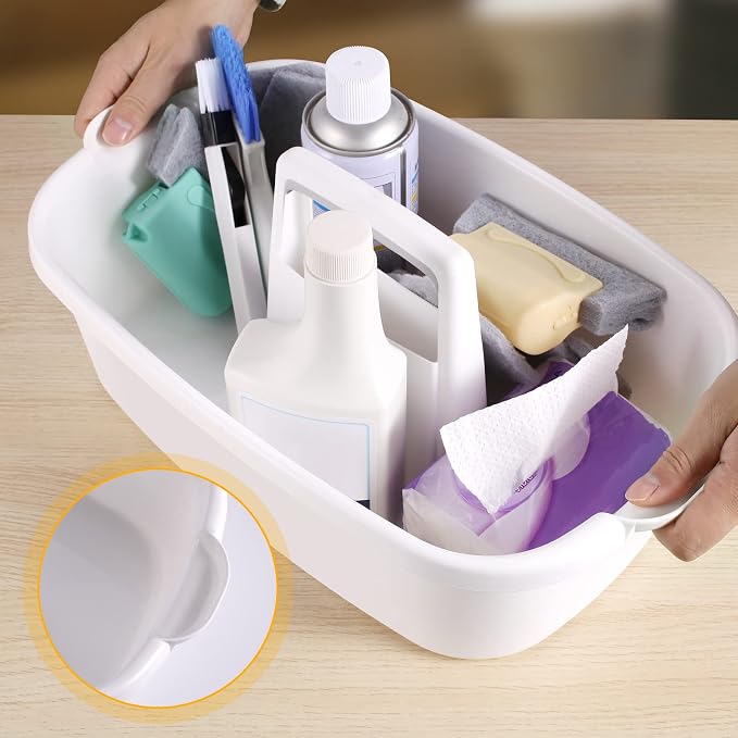 2-Pack Large White Cleaning Caddy for Cleaning Supplies with Handle - Portable Plastic Tote Organizer for Shower, Bathroom, Kitchen, Under Sink Storage