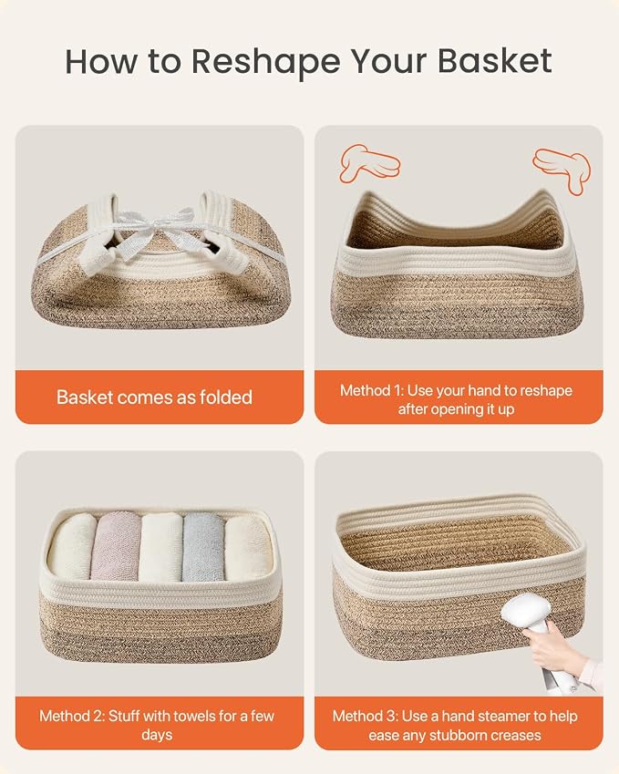 KALLAX Small Woven Storage Basket for Organizing, 13.5x9.5x5 inches, 3 Pack | Shelf baskets for closet organization, toy storage and home decor, Perfect as empty gift baskets for holidays, Gradient Brown