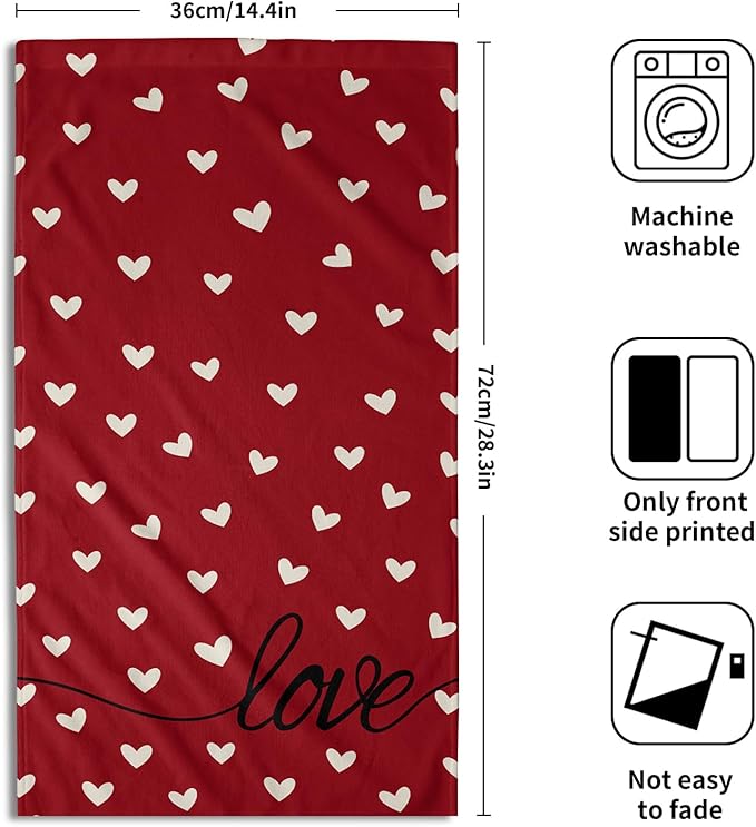 Giwawa Red Love Hearts Hand Towel Set of 2 Happy Valentine's Day Towel Romantic Symbol of Love Face Towel Quick Drying Soft Dish Wash Cloth for Bathroom Holiday Guest Wedding