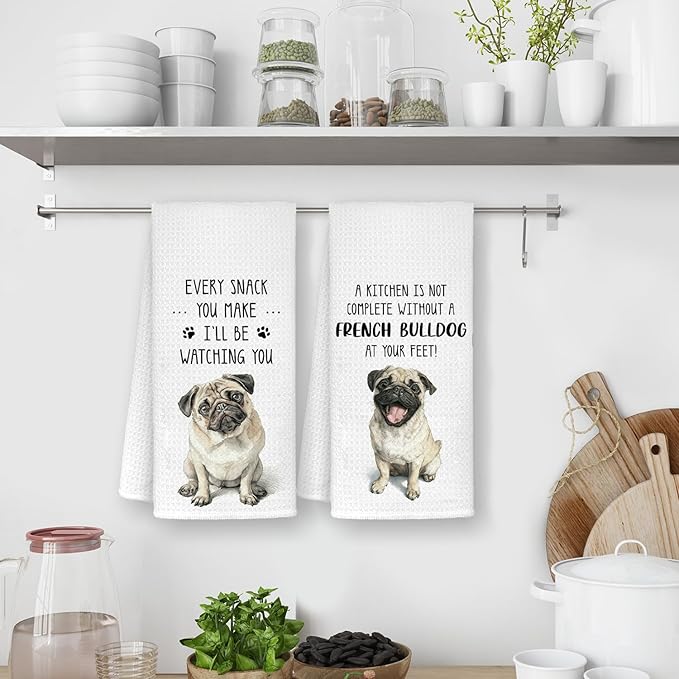 French Bulldog Gifts Kitchen Towels Set of 2, Dog Mom Gifts for Women, French Bulldog Gift for Women Dish Tea Towels for Kitchen, Frenchbulldog Hand Towels, 16x24inch