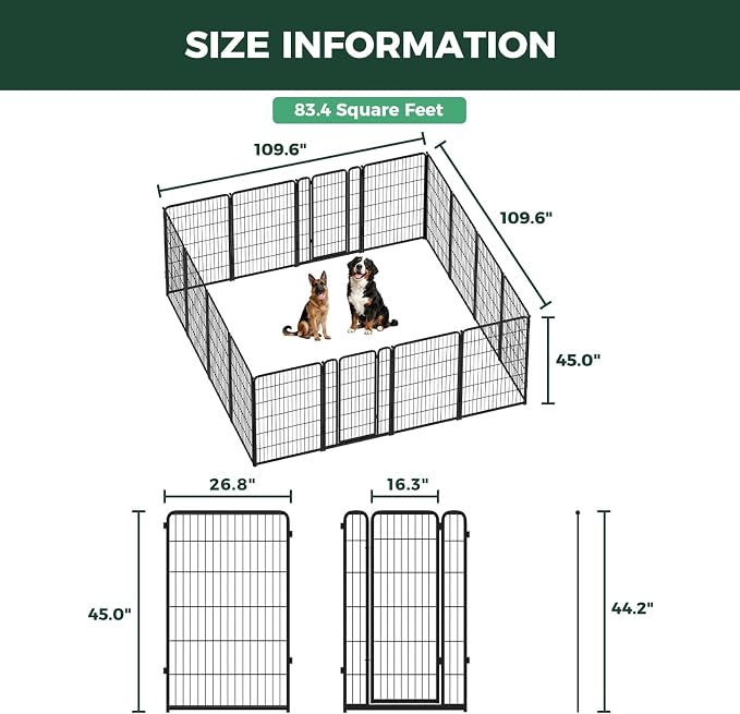 FXW Homeplus Indoor Dog Playpen, 45" H, 16 Panels, for Large Dogs | Stress-free play, Heavy-duty, Semi-open design, Easy setup, Threshold-free gate, Expandable, Patented