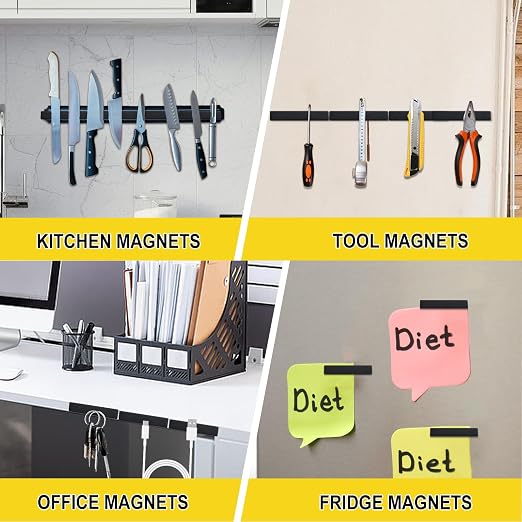 Neodymium Bar Magnets with Adhesive Backing 5 Pack 60x10x5mm Black | Fridge Magnetic Strips Refrigerator Blocks Crafts Extra Super Sticky Bar for Science Experiments Classroom Craft Office