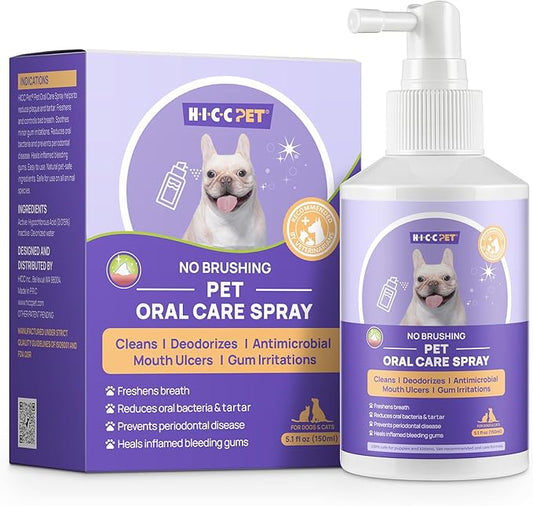 HICC PET Dog Dental Care Spray, Vet-Trusted Breath Freshener & Teeth Cleaning Spray, Eliminate Bad Breath, Support Healthy Gums, Help Reduce Plaque & Tartar, No Brushing, 5.1 Fl Oz