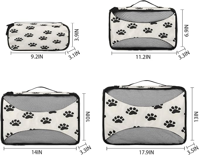 Packing Cubes for Travel, Dog Pet Paw Print Travel Luggage Packing Organizers for Women Men, Large Custom Toiletries Bag for Clothes Shoes, Cat Pet Paw