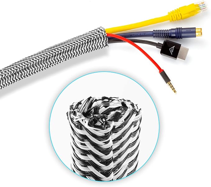 Maximm Cable Management Wire Loom 6ft 1/2 Inch Black and White Split Cord Protector