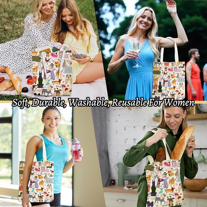 Aesthetic Dog Gifts Dog Mom Gifts for Women, Dogs Lover Pet Owner Girls Sister Makeup Bag Canvas Tote Bag, Reusable Grocery Bags with Inner Pocket for Shopping Birthday Christmas Friendship Wedding