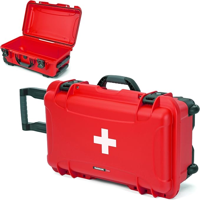 NANUK 935 Wheeled Waterproof First Aid Box Empty – Durable, Medical First Aid Organizer Case, IP67-Rated, Dustproof, Impact-Resistant, and Floats (20.5” x 11.3” x 7.5”) – Red | Floats (20.5' x 11.3' x 7.5'), Medical Organizer Case, IP67-Rated