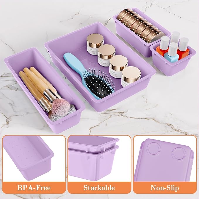 SpaceHacks 25 PCS Plastic Drawer Organizer, 4-Size Versatile Organizer Trays & storage Bins