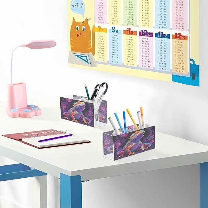 Yuiboo Multi-Compartment Storage Multi-Use Divided Organizer | Compact for Classroom Stationery Bearded Divine Beast Colorful Design for Exotic Pet Enthusiasts