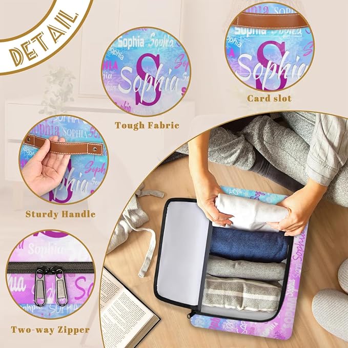 Personalized Name Storage Basket with Zipper Lid, Canvas Storage Bins Toys Clothes Organizer for Bedroom, Kitchen, Bathroom, Nursery, Shelves, Closets, Painted Blue Puple Picture