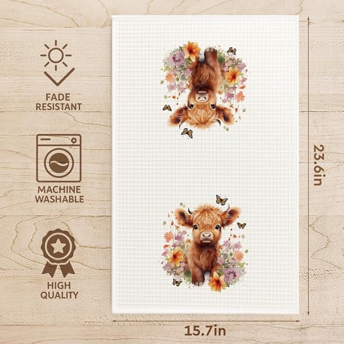 Cute Farmhouse Highland Cow Kitchen Towels Decor,Highland Cow Hand Towel for Bathroom,Highlands Cows Theme Dish Towels Gifts for Women Mom Nieces Grandma Friend,Drying Cloth Tea Towel