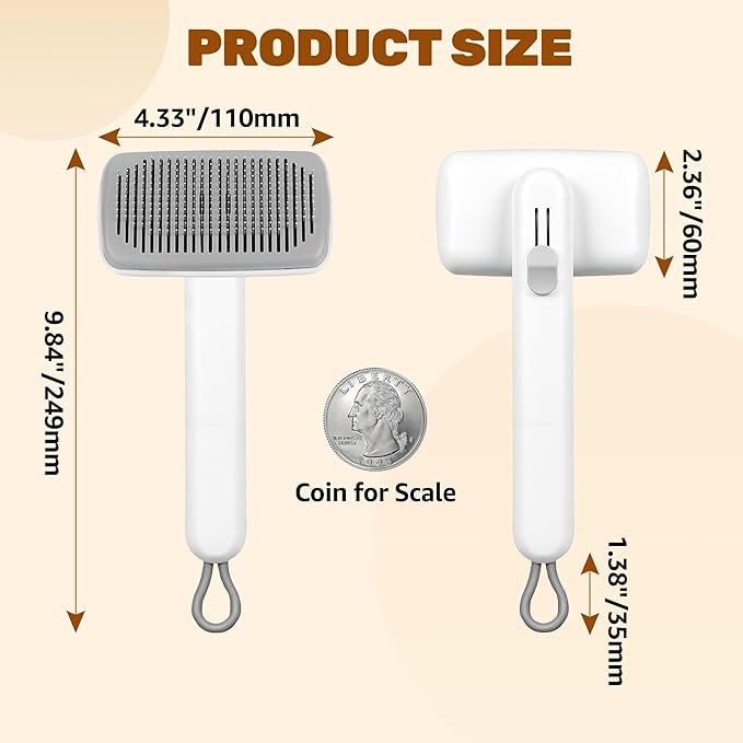 Self Cleaning Slicker Brush for Dogs Cats, One Click Hair Removal, Deshedding Brush for Long Short Haired Pets, Reduce Shedding & Remove Mats - White