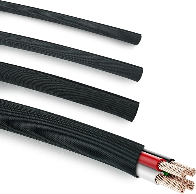 118 Inch Split Braided Sleeve Cable Management,Heat Resistant Automotive Wire Loom,Cord Protectors Electronic Cable Organizer (1/2"-10ft)