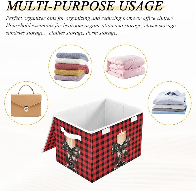 Fabric Storage Bins with Lid Candle Closet Bedroom 40L Storage Basket | Decorative Storage Boxes, Foldable & Stackable, Dust-Proof Flip Top, Reinforced Handles, For Home & Dorm, Clothes & Toy Box