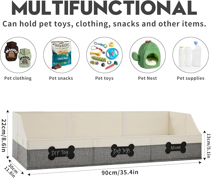 Qozary Large Dog Toy Basket with Diy Tag - Collapsible Dog Toy Bin, Fabric Personalized Dog Toy Box, Trapezoid Dog Toy Storage and Organizer for Pet Supplies