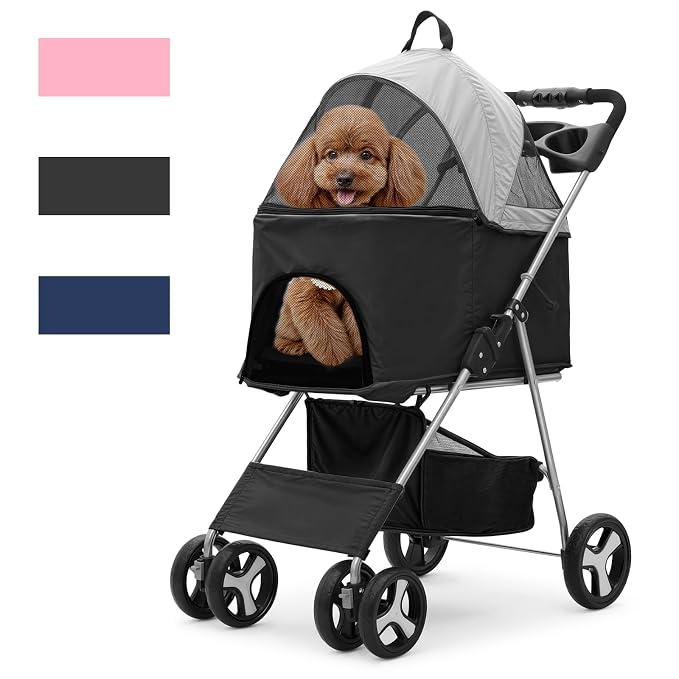 Magshion 3-in-1 Foldable Pet Stroller for Small to Medium Dogs and Cats | Dog Travel Jogger with Detachable Carrier, Cup Holder & Storage Basket, For Small/Medium Dogs & Cats Up to 33 lbs