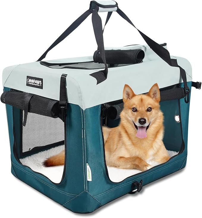 Jespet 3 Door Soft Dog Crates Kennel for Pets, Folding Travel Pet Carrier | 3 Mesh Doors 30'' Dog House, Large Pocket, Easy to Install, Steel Frame, Removable Crate Pad, For Indoor & Outdoor