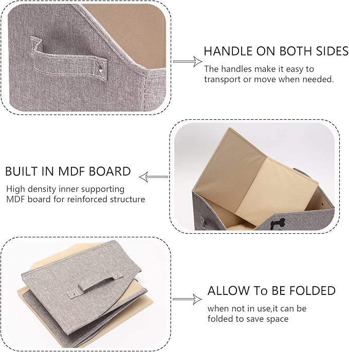 Geyecete Foldable Fabric Trapezoid Organizer Boxes - Collapsible Dog Toy Basket (Light Brown-DOG)