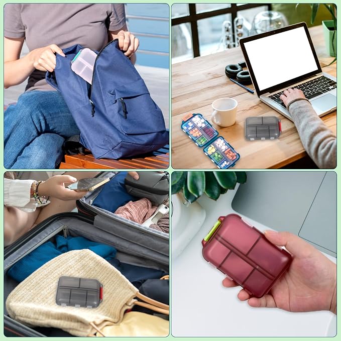 3 Pack Pill Organizer Travel Case - 10 Compartments Large Weekly Pill Container with 420 Labels, Double Lock Design, Portable for Home/Travel/Purse