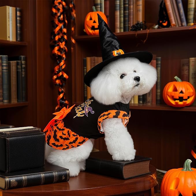 Dog Halloween Dress for Small Dogs,Puppy Costumes Pet Clothes Holiday Girl Dogs Shirt with Halloween Pattern,Party Dog Vest Dresses Cat Apparel Sweater Warm Skirt
