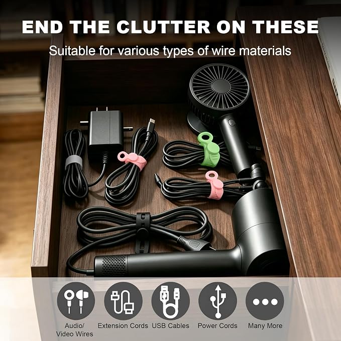 30Pcs Silicone Cable Ties Reusable Wire Organizer Straps | Fastening Earphones,Chargers, Home Office,Desk,Kitchen Appliance Cables & Wires Cable Ties Cord Organizers(5 Colors)