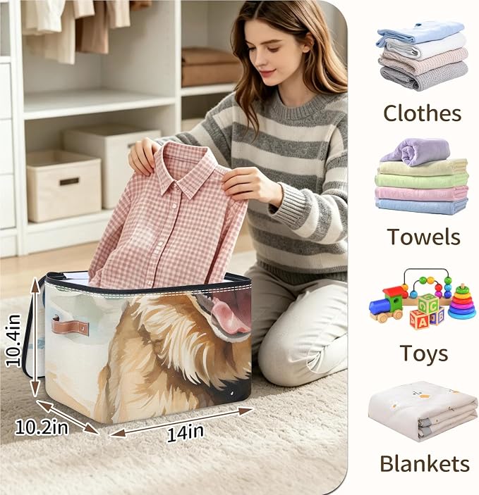 Dog Puppy Foldable Storage Bin with Lid Zipper | Closet Shelf Organizer, Boxes, Basket Containers for Home, Lidded Storage Cube for Bedroom, Waterproof, with Handles