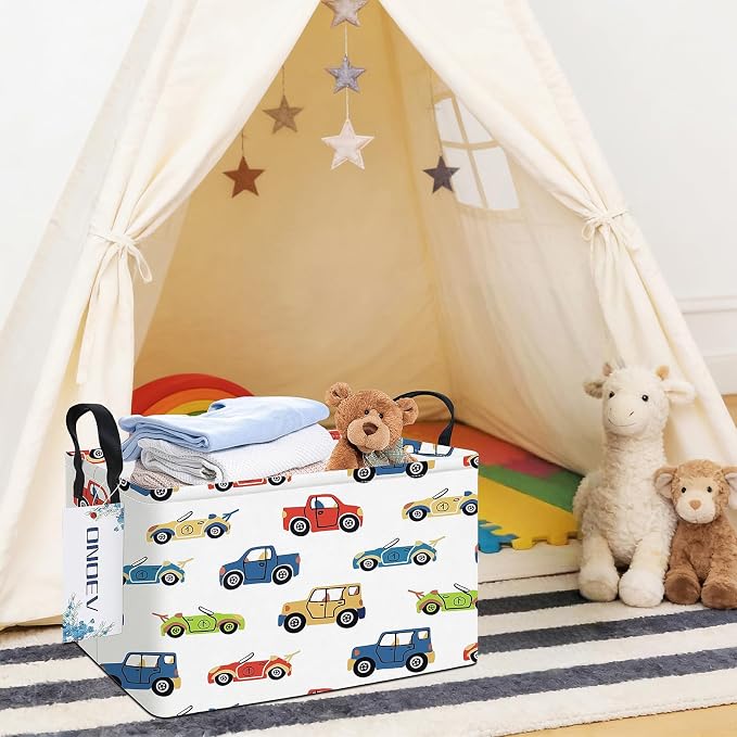 Rectangular Cartoon Car Storage Bin,Closet Organizer Basket | Waterproof fabric, reinforced handles, foldable bin holds apparel, gaming‑gear and belongings for teen‑boy bedrooms