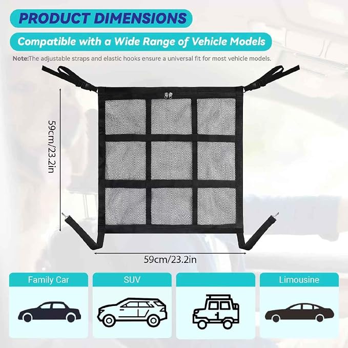 Dog Car Barrier for VW Caddy 2003-2020, Pet Net Organizer | Front Rear Seat Mesh Divider | Breathable Safety Partition | Travel Fence Adjustable Straps | Storage Pockets | Secure Hook