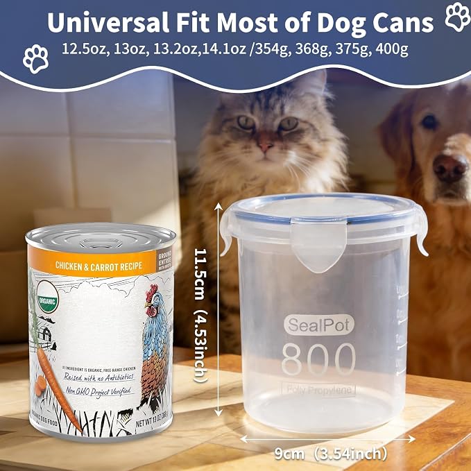 SLSON Dog Canned Food Storage Container for 13oz,13.2oz,12.5oz,12.8oz Dog Cans, Transparent Plastic Pet Food Sealer with Airtight Snap-Lock Can Cover Lids to Keep Pet Food Fresh No Fridge Odor