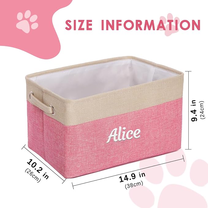 Ulico Personalized Dog Toy Storage Basket, Collapsible Pet Organizer Box With Handles, Custom Toy Bin With Pet's Name, Cat Storage Gift for Dog Lovers, Apparel & Accessories (Pink)