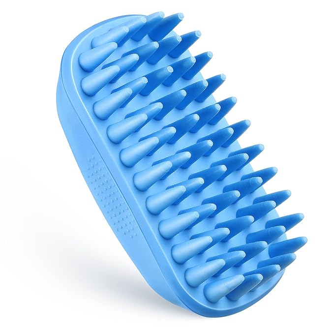 Blue Pet Bath Brush | Dog Shampoo Brush for Bathing | Silicone Dog Scrubber with Ergonomic Design for Grooming and Massaging | Gentle Pet Washing Tool for Cats and Dogs