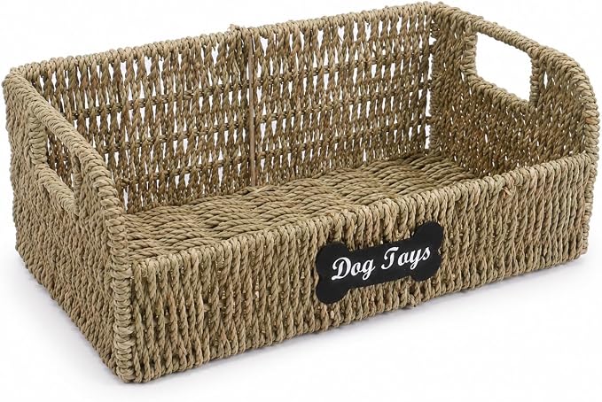 Dog Toy Basket,Wicker Dog Toy Bin with Handles,Farmhouse Puppy Toys Box for Storage,Dog Toy Organizer for Living Room,Bedroom,Entryway, Apartment Home Decor,1 Pack