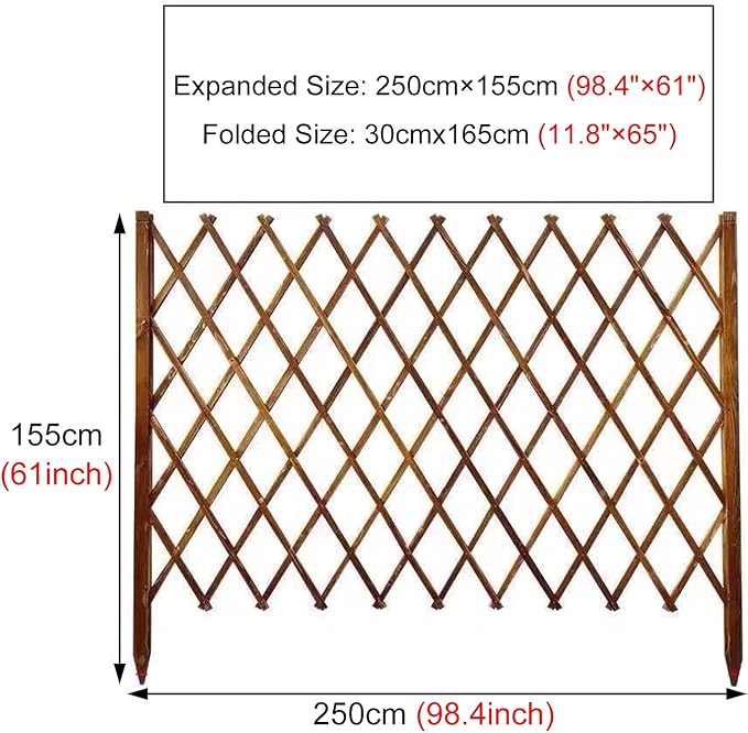 Plant Stand Expanded Picket Trellis Fence, Outdoor Garden Wooden Edging/Grass Lawn Flowerbeds Plant Borders, for Landscaping Pet Animal Barrier Patio Flower Bed (Size : W250cm x H155cm)