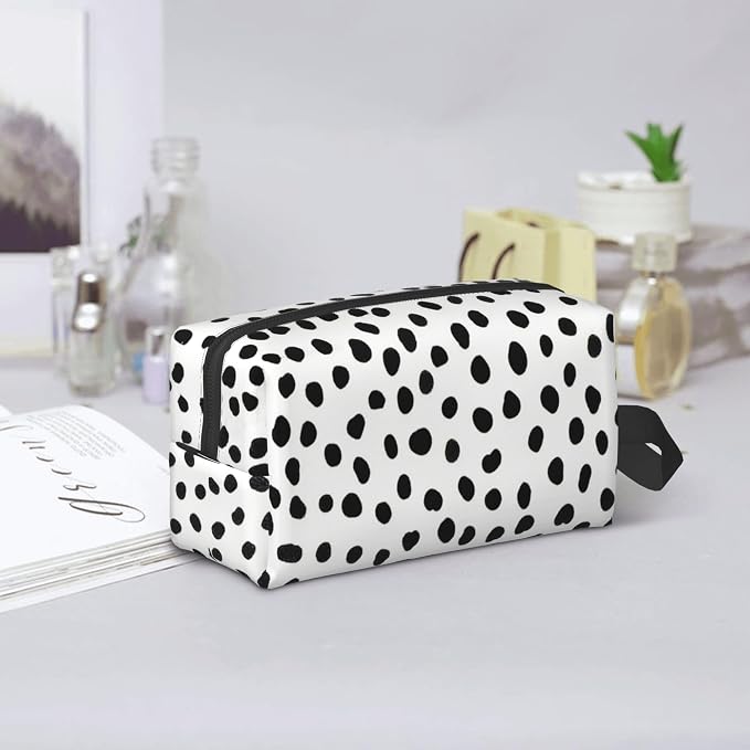 Black & White Dalmatian Spot Makeup Bag - Durable 600D Oxford Fabric Travel Cosmetic Bag, Shockproof Foam Padded Toiletry Organizer for Gym & Daily Use 10x6.2x4.9 Inch