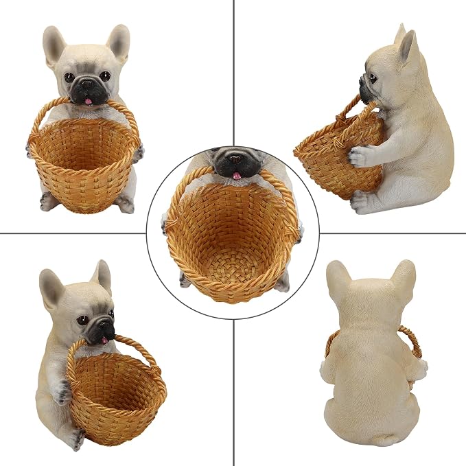 Cute French Bulldog Candy Bowl, Resin Dog Figurine Key Bowl for Entryway Table, Desktop Storage Basket Organizer for Desk, Unique Frenchie Lover Gift
