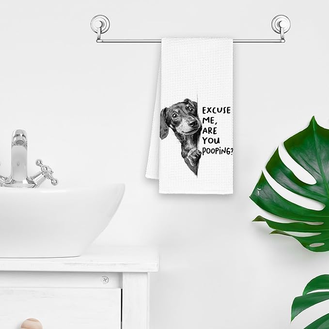 Funny Dog Dachshund Bathroom Towels, Cute Rustic Hand Kitchen Towels Gifts for Dog Wiener Lovers, are You Pooping Bar Dish Towel Decor for Dorm Bar Cafe 16x24in
